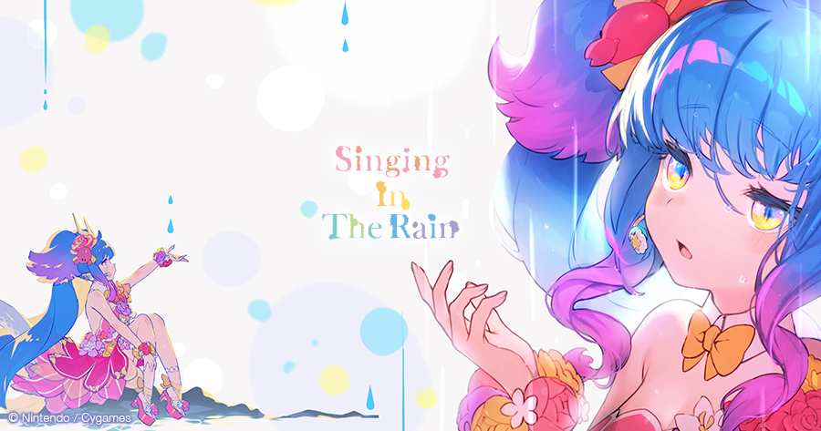 1girl album_cover artist_request bow bowtie commentary_request copyright_name cover dragalia_lost english_text flower_hairband hair_ornament looking_up multicolored_hair music official_art open_hand open_mouth orange_bow orange_bowtie outstretched_hand singing siren_(dragalia_lost) water_drop wet wet_hair