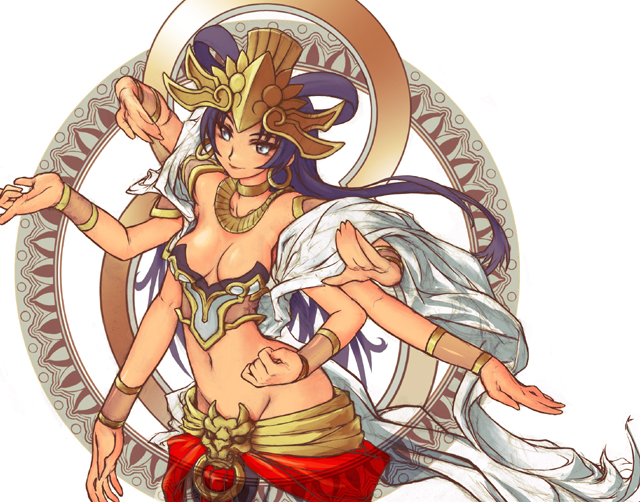 1girl bare_shoulders breasts cleavage extra_arms female genderswap goddess henreki_san indian kari lips long_hair midriff multi_arm multi_limb navel no_panties shiva solo