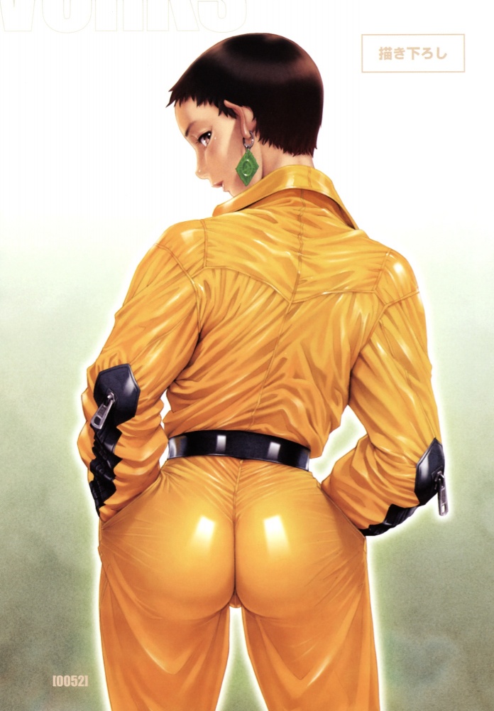 ass condom earring earrings jewelry looking_back male po-ju poju short_hair solo uniform zipper