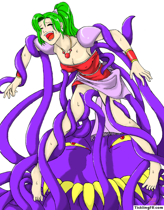 barefoot bondage cleavage erect_nipples eyes_closed final_fantasy final_fantasy_vi green_hair laughing octopus orthros ponytail tentacle tickling_tickle_tickled tina_branford ultros watermark
