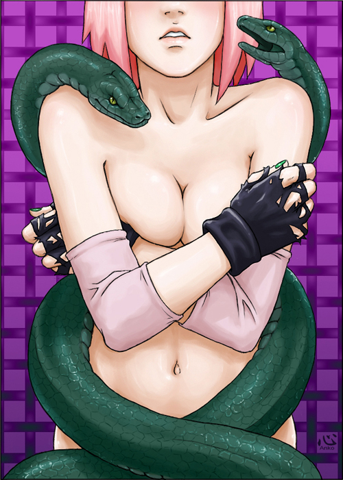 anna_kokoro_(anko) cleavage haruno_sakura naruto navel pink_hair snake tagme