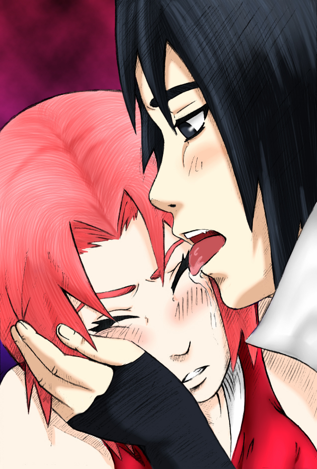 blush carapau haruno_sakura lick licking naruto uchiha_sasuke