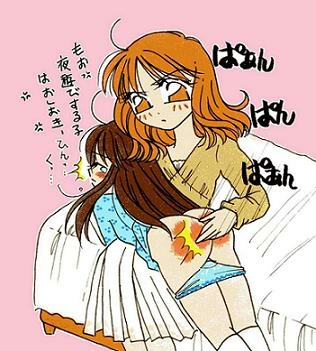 age_difference ass blue_panties lowres mother_and_daughter orange_eyes orange_hair panties punishment red_butt red_head spanked spanking tears underwear