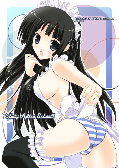 akiyama_mio apron breasts k-on! large_breasts mizuki_ryou_(r-room) panties sideboob solo striped striped_panties thighhighs underwear