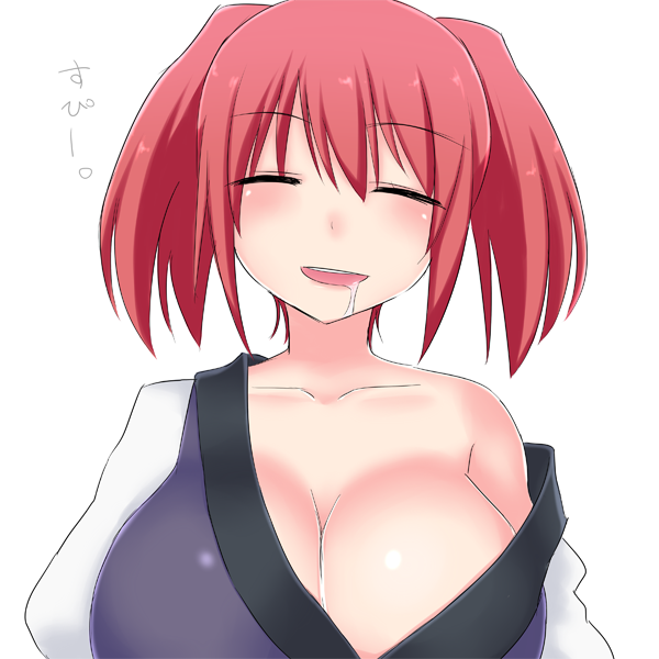 :d =_= bad_id bad_pixiv_id breasts cleavage closed_eyes huge_breasts nase onozuka_komachi open_mouth red_hair saliva sleeping smile solo touhou twintails