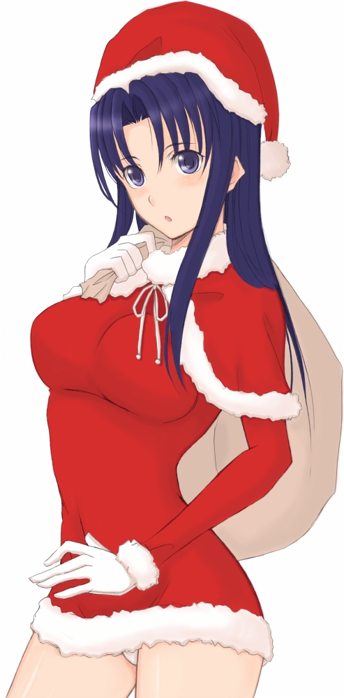 blue_eyes blue_hair christmas gloves kamimiya kawashima_ami panties santa_costume solo toradora! underwear white_gloves white_panties