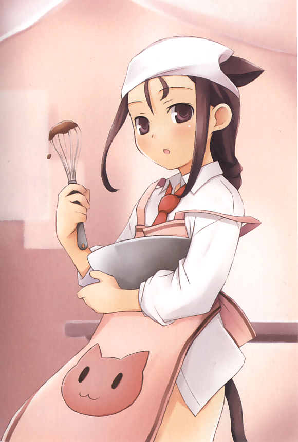 :3 animal_ears apron artist_request brown_hair copyright_request solo tail whisk