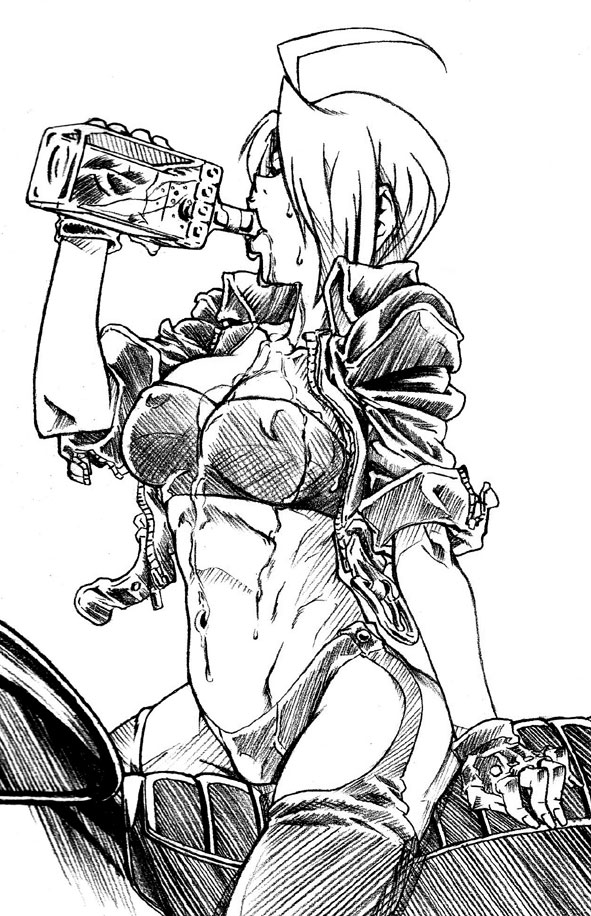ahoge angel_(kof) crop_top drinking greyscale ground_vehicle monochrome motor_vehicle motorcycle solo the_king_of_fighters