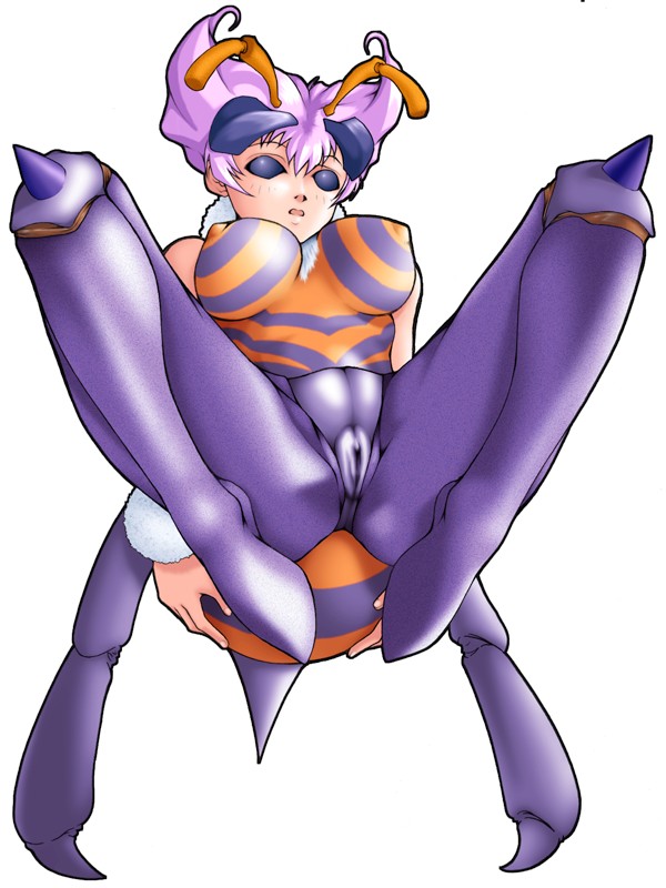 antenna antennae artist_request bee_girl breasts cameltoe capcom insect_girl monster_girl pantyhose purple_eyes purple_hair q-bee short_hair vampire_(game)