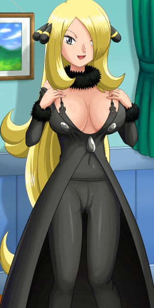 blonde_hair bra breasts cleavage large_breasts lingerie long_hair pokemoa pokemon shirona_(pokemon) solo underwear