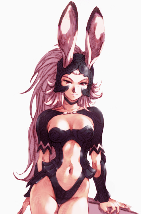 animal_ears armor breasts bunny_ears cleavage final_fantasy final_fantasy_xii fran viera white_hair