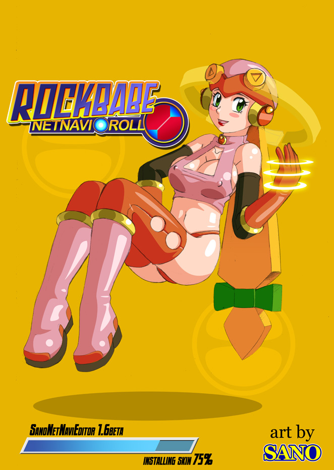 1girl blush boots breasts capcom cleavage cleavage_cutout erect_nipples gloves green_eyes juni221 kevin_sano kevinsano latex lipstick long_hair looking_at_viewer makeup red_lipstick rockman rockman_exe roll_exe thighhighs