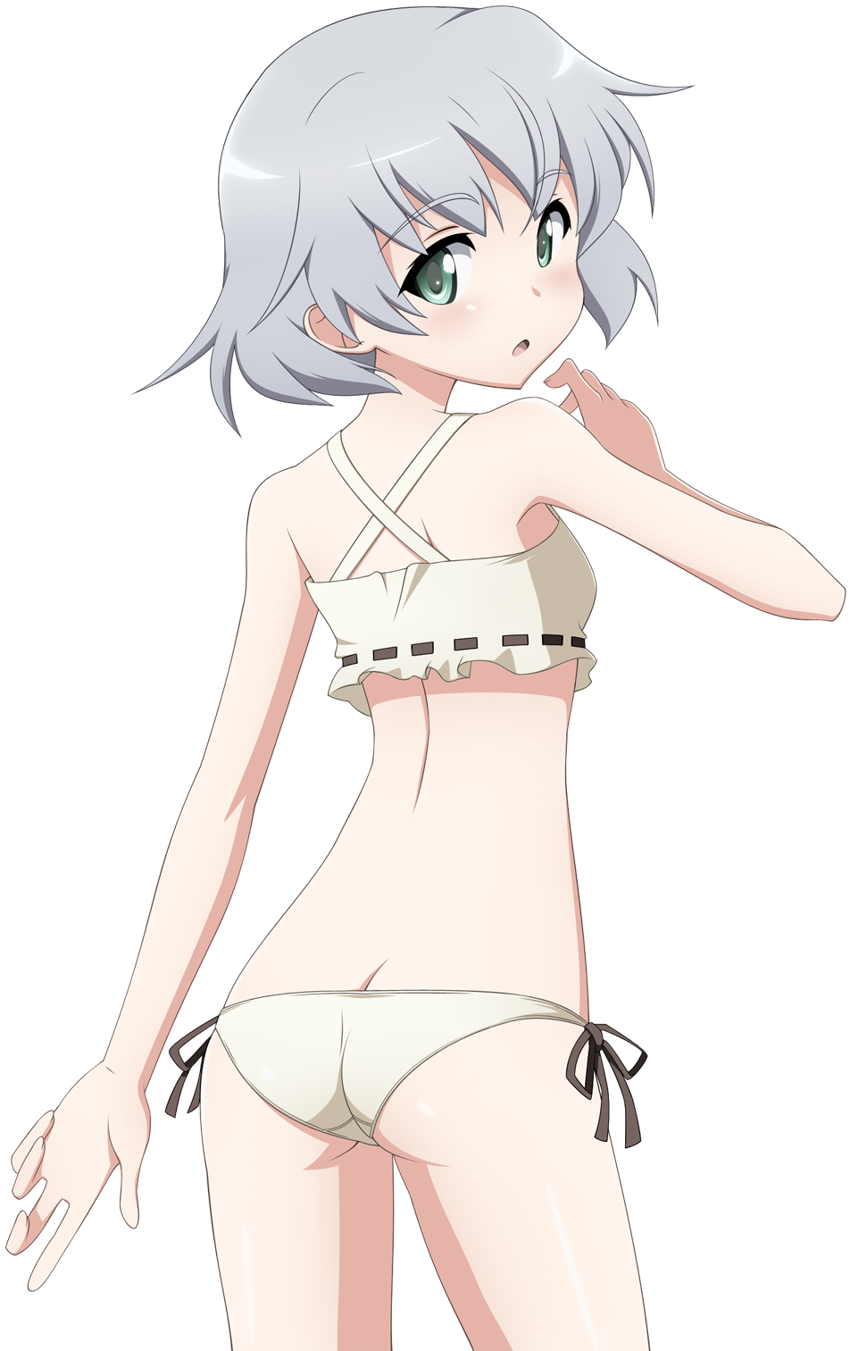 artist_request ass blush green_eyes highres lingerie panties sanya_v_litvyak short_hair silver_hair solo strike_witches transparent_background underwear world_witches_series