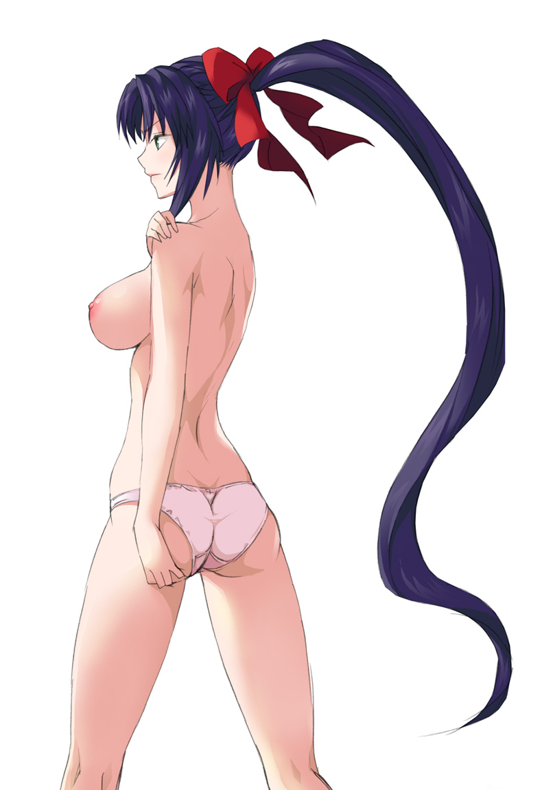 ass back blue_hair bow breasts butt_crack copyright_request hair_bow large_breasts long_hair panties ponytail shin'ya_(shin'yanchi) solo standing thighs topless underwear underwear_only very_long_hair white_panties