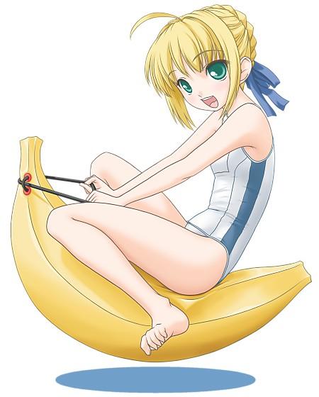 banana cute fate/stay_night fate_(series) food fruit saber swimsuit