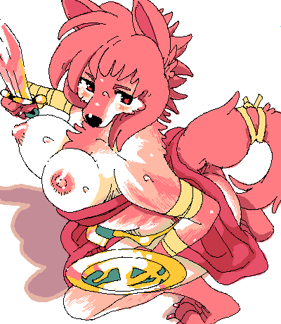 breasts furry lowres pink_hair shield sword weapon wolf