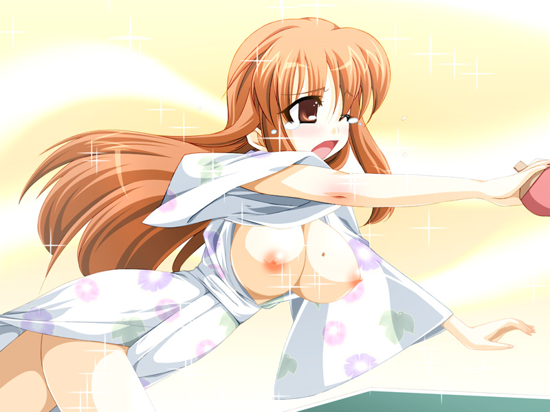 asahina_mikuru breasts framed_breasts japanese_clothes kimono nipples nippples no_bra suzumiya_haruhi_no_yuuutsu table_tennis