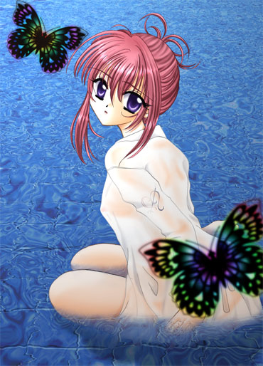 butterflies butterfly chikage_(sister_princess) purple_hair see-through sister_princess wet