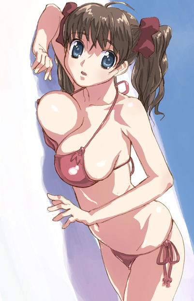 blue_eyes breasts brown_hair character_request cleavage hirose_(mokiki) source_request