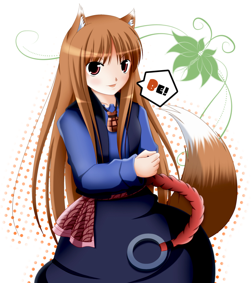 :p animal_ears artist_request blush brown_hair dress holo long_hair red_eyes solo spice_and_wolf tail tongue tongue_out wolf_ears