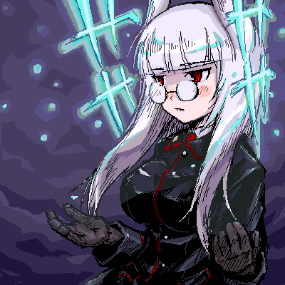 animal_ears antennae artist_request breasts glasses gloves heidimarie_w_schnaufer hirschgeweih_antennas lowres medium_breasts red_eyes solo strike_witches uniform white_hair world_witches_series