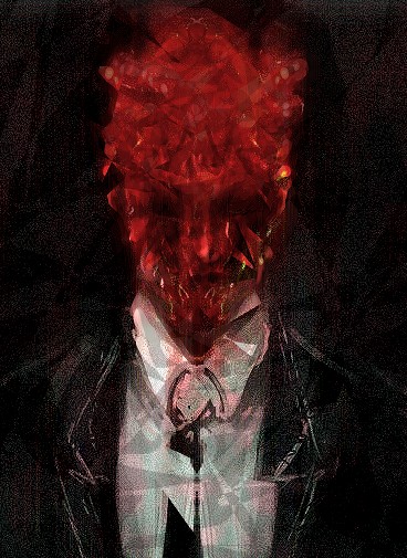 dorohedoro formal heart_(organ) male_focus mask portrait shin solo suit tuxedo
