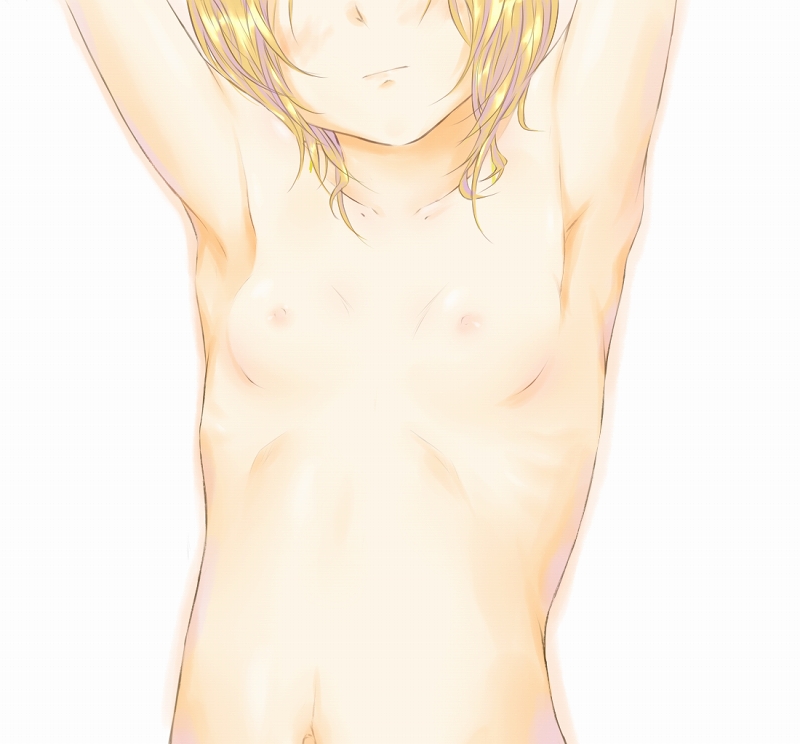 armpits bad_id bad_pixiv_id blonde_hair chikuyama collarbone copyright_request flat_chest nipples nude solo