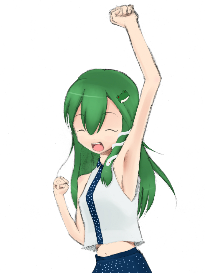 armpits green_hair happy kochiya_sanae long_hair solo touhou