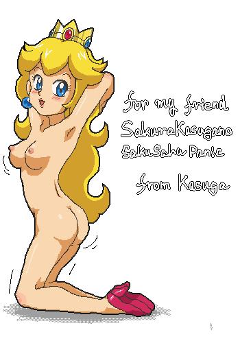 1girl aliasing armpits arms_behind_head ass bangs blonde_hair blue_eyes blush boots breasts crown earrings english hard_translated hat high_heels jewelry jiggle kasuga39 kneeling large_breasts long_hair looking_at_viewer lowres message nintendo nipples nude open_mouth peach princess princess_peach red_shoes shoes simple_background small_areolae small_nipples smile solo super_mario_bros super_mario_bros. translated very_long_hair white_background