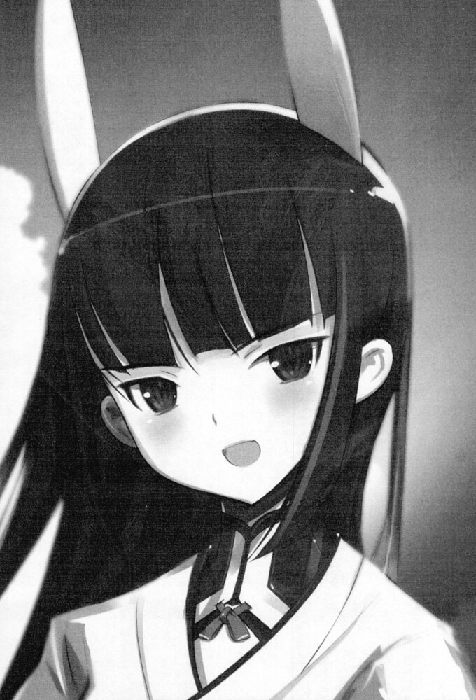:d anabuki_tomoko artist_request bangs blunt_bangs blush collar floating_hair greyscale looking_at_viewer monochrome open_mouth smile solo uniform wind world_witches_series