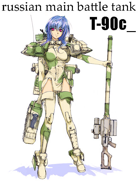 gun mecha_musume military original personification red_eyes solo sumisi t-90_(personification) thighhighs weapon zettai_ryouiki