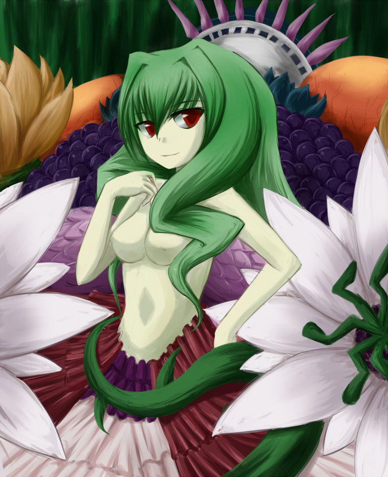 alraune_(sekaiju) breasts green_hair long_hair medium_breasts monster_girl plant plant_girl sekaiju_no_meikyuu shimo_(depthbomb) solo