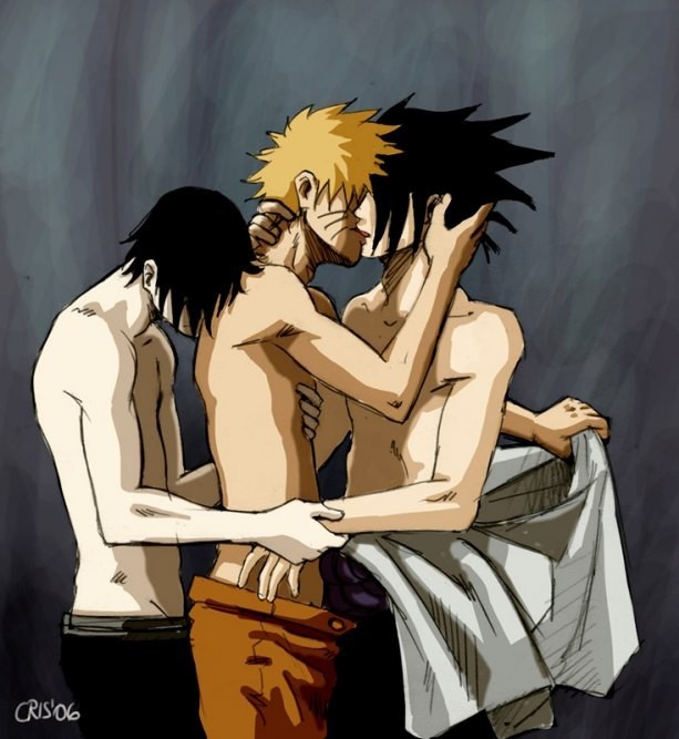 kiss naruto sai shirtless threesome tongue uchiha_sasuke undressing uzumaki_naruto yaoi