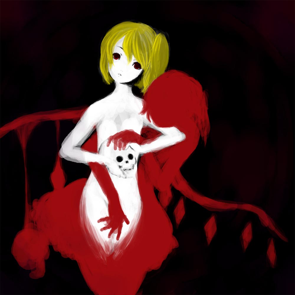 bad_id bad_pixiv_id flandre_scarlet marusa nude pale_skin silhouette skull solo touhou