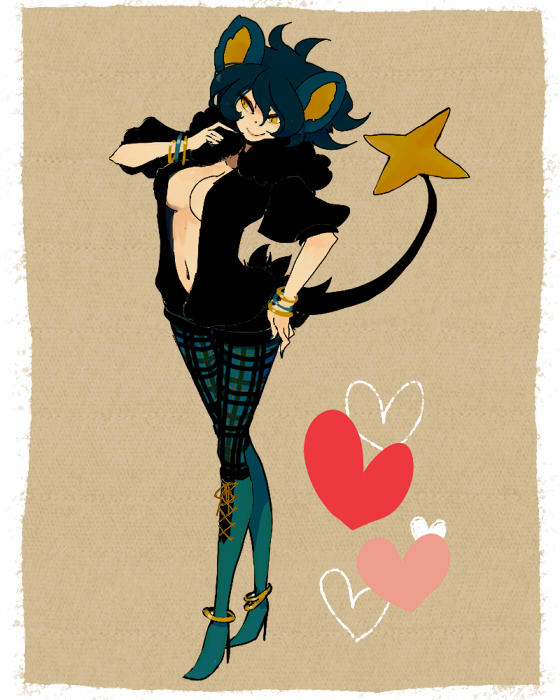 animal_ears bad_id bad_pixiv_id blue_hair breasts cat_ears costume gen_4_pokemon l_hakase luxray medium_breasts pokemon pokemon_(creature) sideboob solo tail yellow_eyes