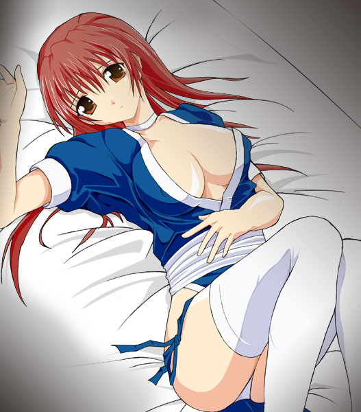 artist_request breasts dead_or_alive kasumi_(doa) large_breasts lying pelvic_curtain solo thighhighs