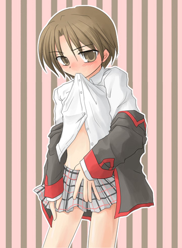 bob_cut crossdressing little_busters! lowres male_focus mouth_hold naoe_riki otoko_no_ko short_hair solo undressing