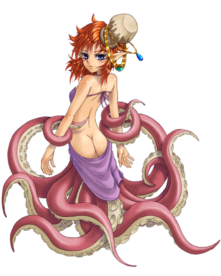 ass blue_eyes kenkou_cross kenkou_kurosu mamono_girl_lover monster_girl monster_girl_encyclopedia octopus red_hair scylla scylla_(mamono_girl_lover) tentacle tentacle_girl