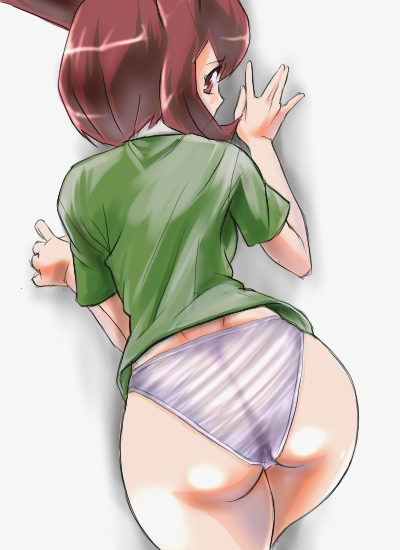 ass bent_over brown_eyes brown_hair from_behind kanon_(pokemon) looking_back otsukare panties pokemon pokemon_(anime) pokemon_(classic_anime) pokemon_m05 see-through simple_background solo underwear white_background