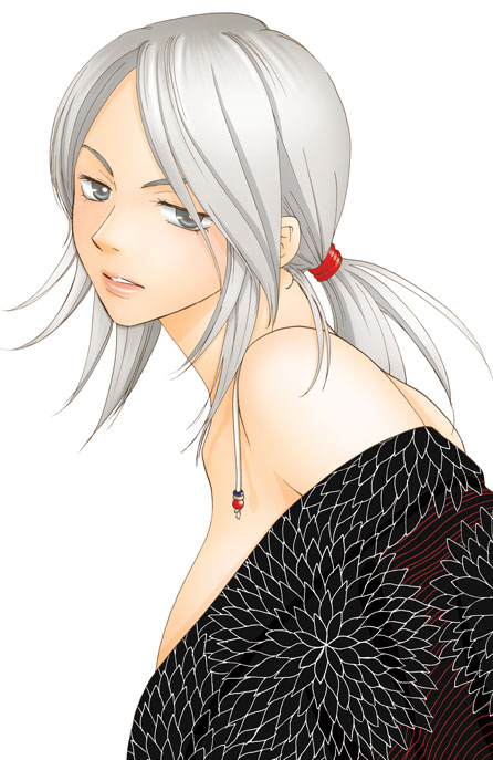 artist_request bare_shoulders copyright_request ponytail silver_hair solo