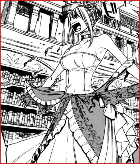 border breasts choker cleavage dress fairy_tail greyscale hair_ornament large_breasts lucy_heartfilia mashima_hiro monochrome open_mouth red_border solo