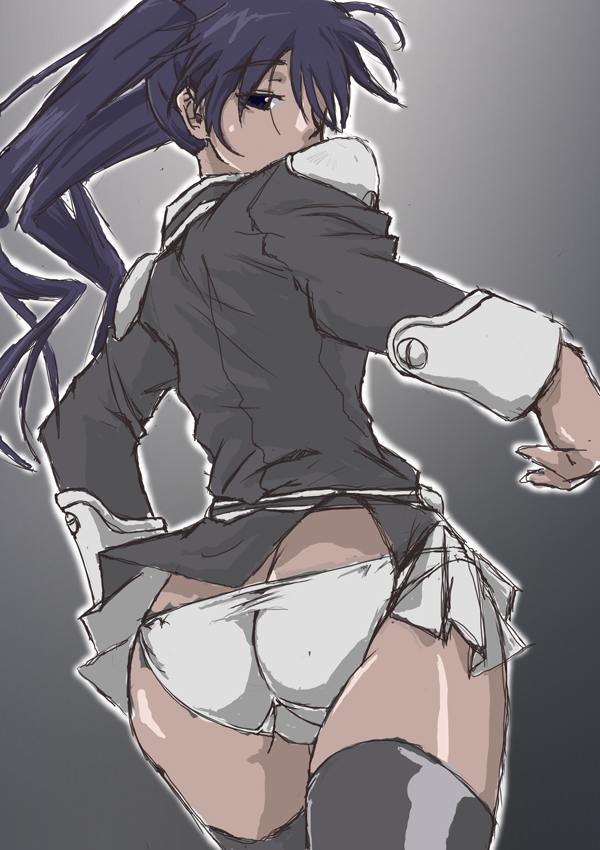 ass butt_crack d.gray-man kyabakurabakufu lenalee_lee looking_back panties solo thighhighs twintails underwear