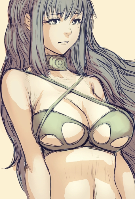 bare_shoulders bikini breasts copyright_request fumio_(rsqkr) grey_eyes grey_hair large_breasts long_hair solo swimsuit