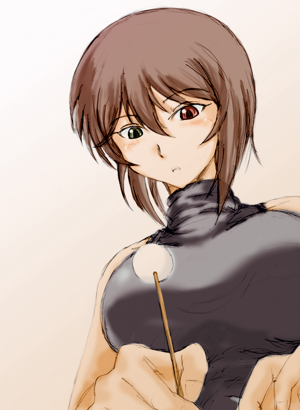 artist_request brown_hair casual halter_top halterneck heterochromia mimikaki older rozen_maiden short_hair sleeveless sleeveless_turtleneck solo source_request souseiseki turtleneck