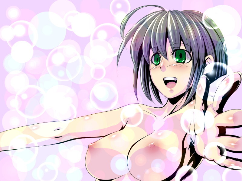bad_id bad_pixiv_id breasts bubble copyright_request green_eyes medium_breasts solo tro