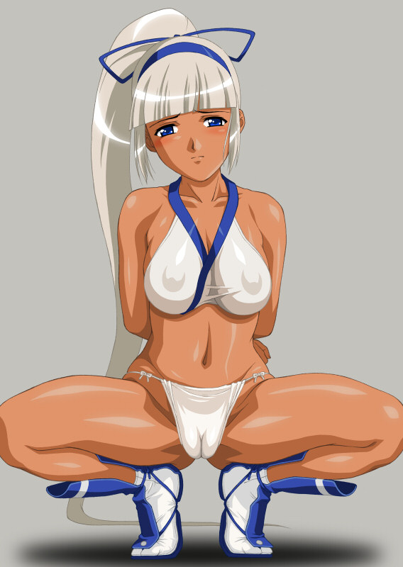blue_eyes cameltoe dark_skin majikina_mina samurai_spirits spread_legs squat squatting tabi white_hair