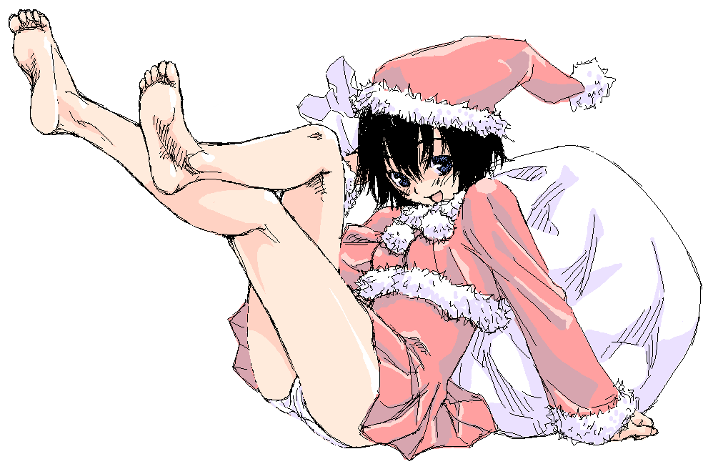 barefoot christmas copyright_request feet oekaki panties santa_costume satou_atsuki solo underwear
