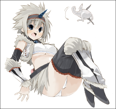 aka_ume horn kirin_(armor) lowres monster_hunter open_mouth solo thighhighs