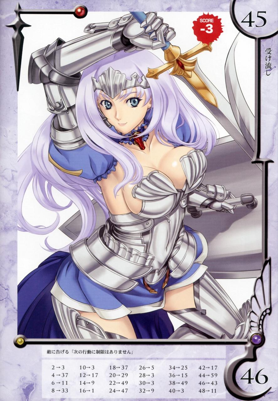 annelotte armor armored_dress blue_eyes breasts eiwa elbow_gloves gloves highres large_breasts long_hair navel purple_hair queen's_blade queen's_blade_rebellion shield sword thighhighs tiara weapon