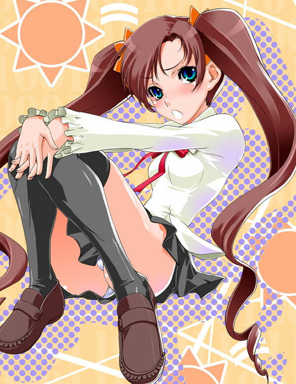 brown_hair copyright_request long_hair panties pantyshot shinama sitting skirt solo thighhighs twintails underwear